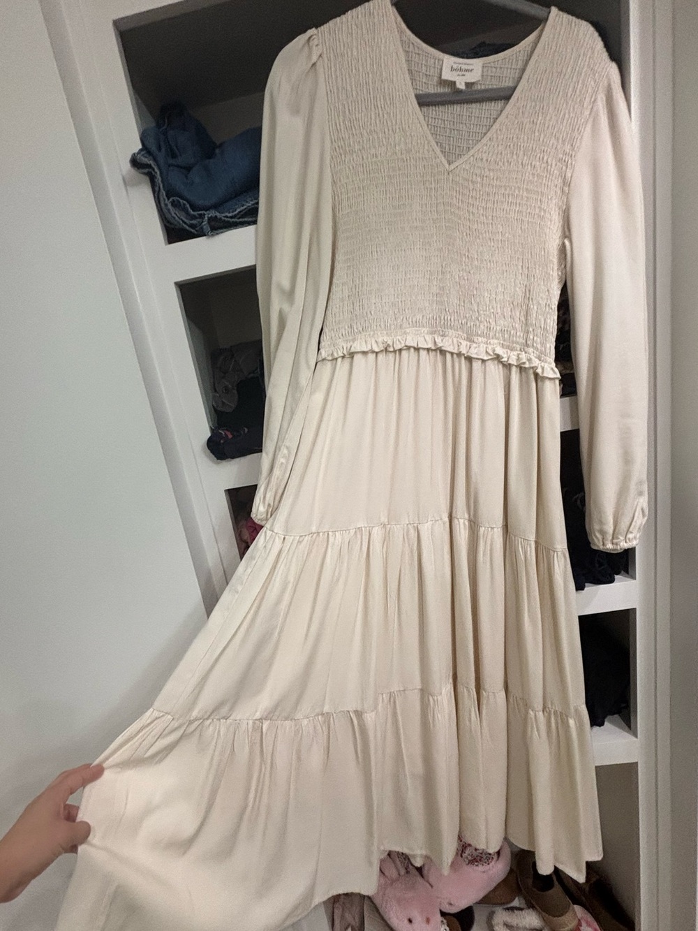 Cream Smocked Bodice Tiered Maxi Dress bohme